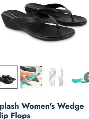 Okabashi Splash Black Women's Wedge Thong Flip Flop Sandals SIZE ML See size pic